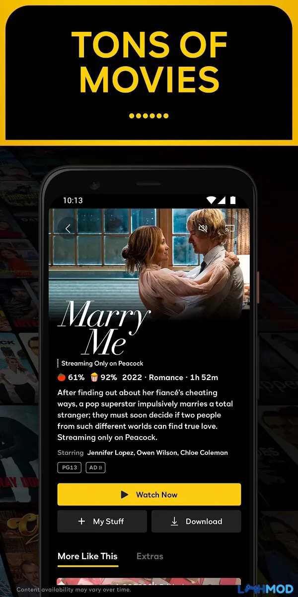 Ảnh 4 của Tải Peacock TV Mod Apk 3.4.11 (Đã mở khóa Premium) Android, IOS Thiết bị điện thoại hiển thị ứng dụng Peacock TV với nội dung đang phát