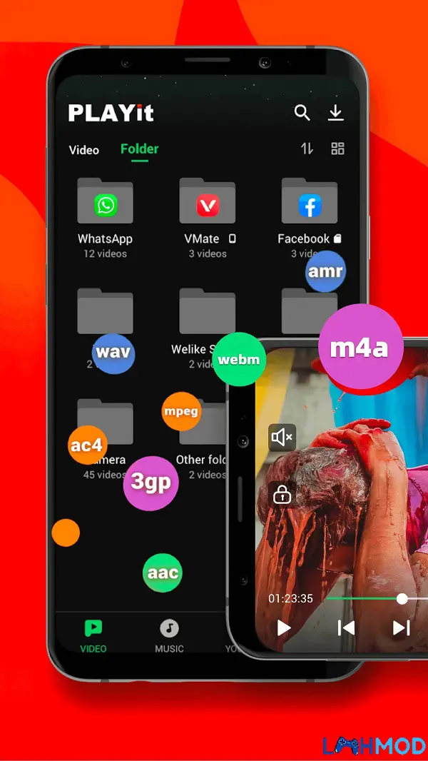 Ảnh 4 của Tải ứng dụng PLAYit Apk 2.6.5.37 cho Android, IOS Giao diện chính của ứng dụng PLAYit với các lựa chọn video và nhạc