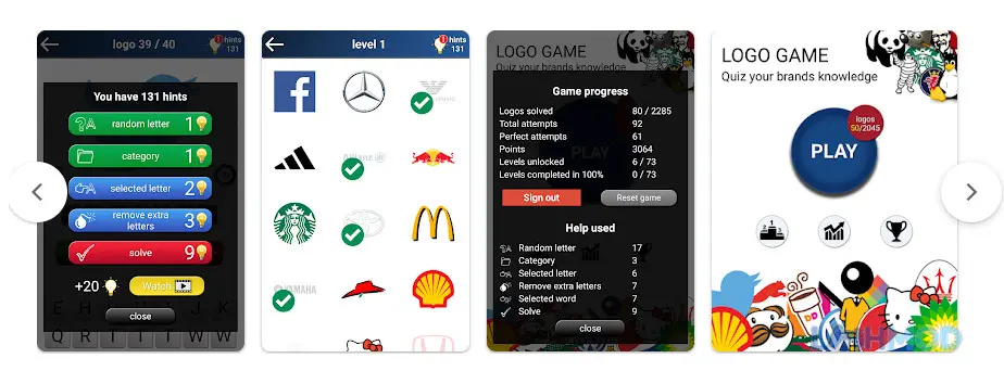 Ảnh 3 của Tải Quiz Logo game Apk 9.9 cho Android iOs Giao diện sắp xếp chữ cái để đoán tên nhãn hiệu