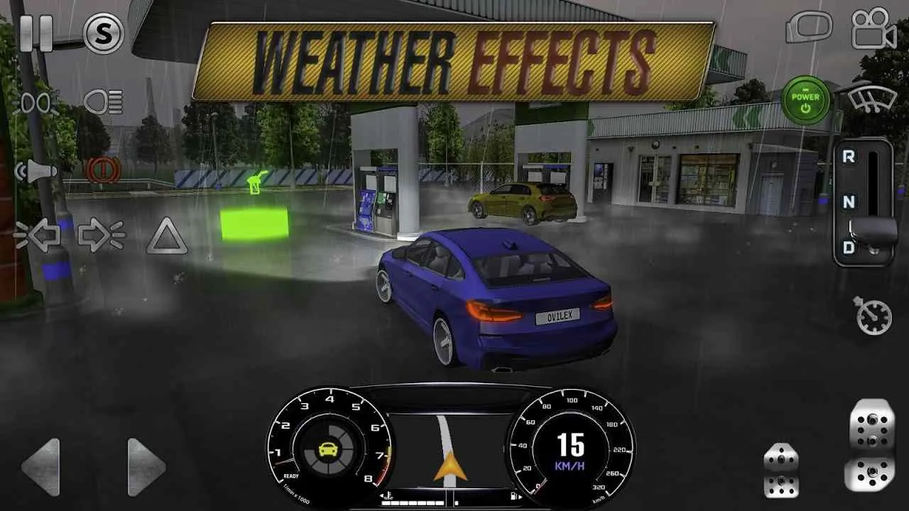 Ảnh 2 của Tải game Real Driving Sim Mod APK 4.8 (Vô Hạn Tiền, Mở Khóa) Cảnh người chơi đang điều khiển xe trong khoang lái với nhiều nút bấm