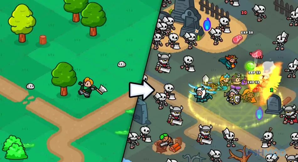 Ảnh 2 của Tải Rumble Heroes Adventure RPG Apk 1.3.002 cho Android iOs Cảnh chiến đấu trong Rumble Heroes Adventure RPG với nhiều anh hùng