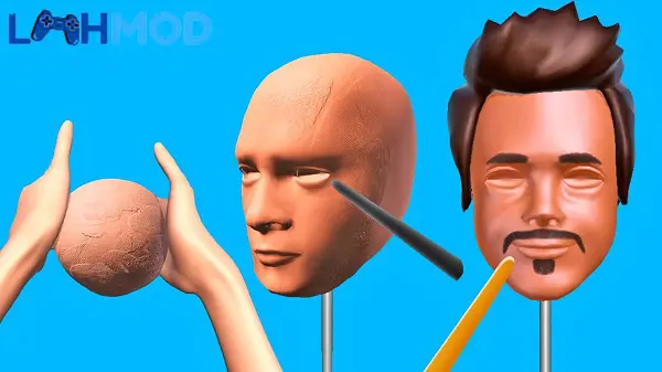 Ảnh 2 của Tải trò chơi Sculpt people APK 1.9.5.0 cho Android iOS Người chơi đang hoàn thiện chi tiết khuôn mặt trong Sculpt People với các công cụ điêu khắc