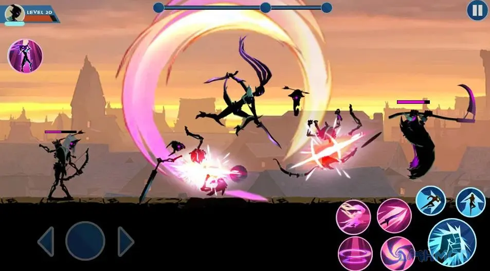 Ảnh 2 của Tải Shadow Fighter Mod Apk 1.48.1 (Vô Hạn Tiền/Mega Menu) cho Android iOs Giao diện điều khiển nhân vật Shadow Fighter trong trận chiến