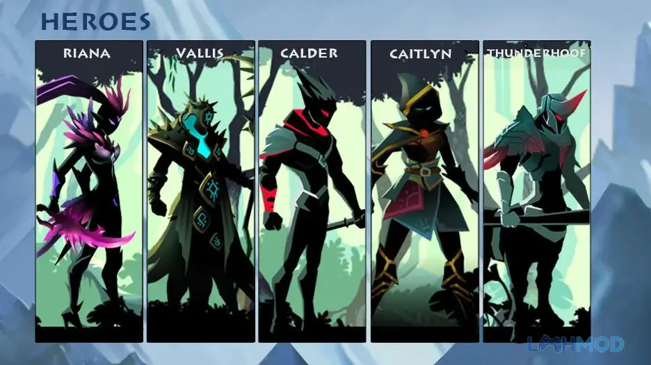 Ảnh 3 của Tải Shadow Fighter Mod Apk 1.48.1 (Vô Hạn Tiền/Mega Menu) cho Android iOs Màn hình lựa chọn nhân vật trong Shadow Fighter