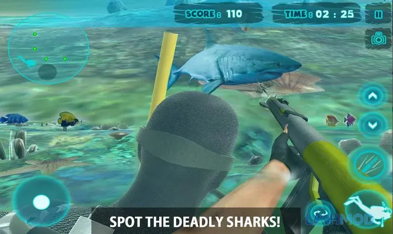 Ảnh 1 của Tải Shark Attack Spear Fishing 3D Apk 4.6 cho Android iOs Cảnh thợ săn dưới nước chuẩn bị săn cá