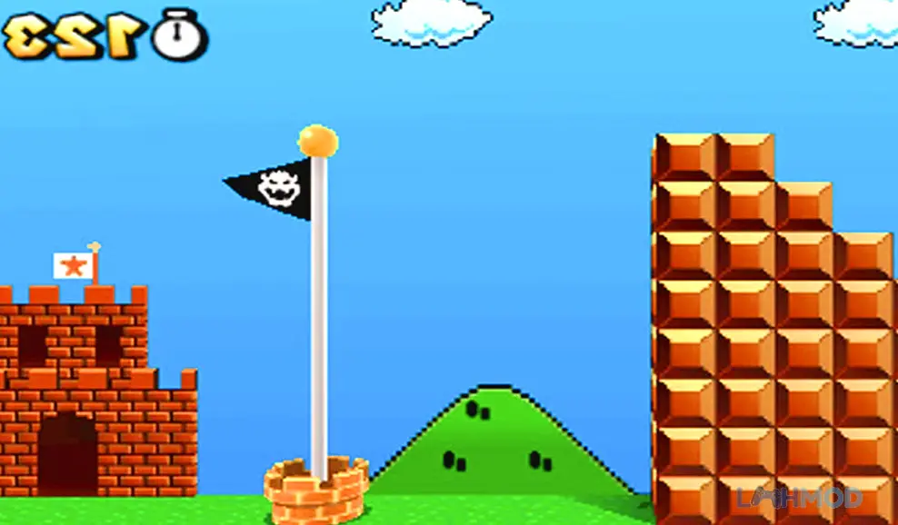 Ảnh 1 của Tải Super Run Go Apk 1.45 cho Android iOs Cảnh game Super Run Go với cột cờ và pháo đài