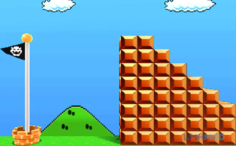 Ảnh 2 của Tải Super Run Go Apk 1.45 cho Android iOs Cảnh Super Run Go với nhân vật đang đứng cạnh cột cờ