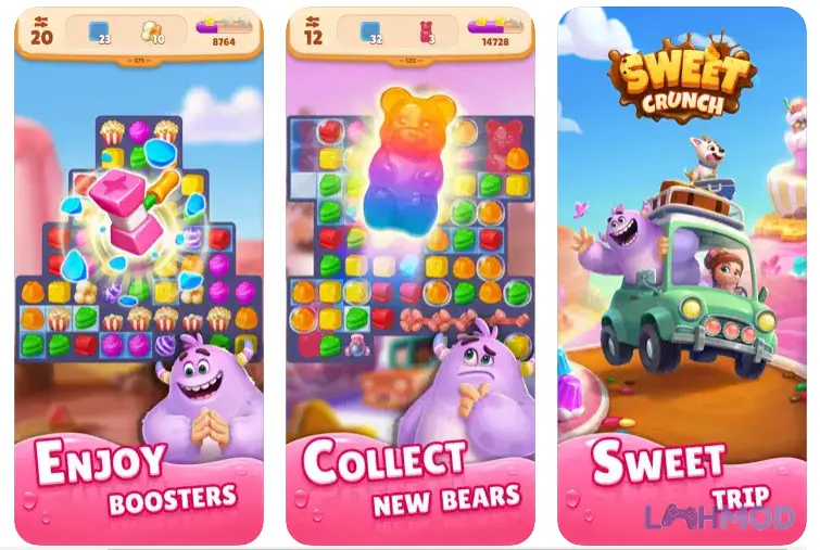Ảnh 3 của Tải Sweet Crunch-Trò Chơi Ghép 3 Mod Apk 1.9.6 (Vô Hạn Tiền) cho Android iOs Giao diện các level của Sweet Crunch với độ khó tăng dần