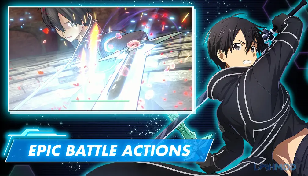 Ảnh 2 của Tải Sword Art Online Variant Showdown Mod Apk 1.0.20 (Damage, Defense Multiplier, Special Skill) cho Android iOs Kirito và Asuna trong trận chiến 3D