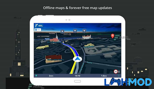 Ảnh 3 của Tải Sygic GPS MOD APK 22.0.4-2037 (Mở Khóa Premium) cho Android iOS Màn hình Sygic GPS hiển thị cảnh báo giới hạn tốc độ