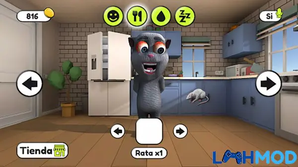 Ảnh 1 của Tải Talking Juan APK 1.0.1 cho Android iOS Mèo Juan trong giao diện phòng chơi game cùng các biểu tượng tương tác