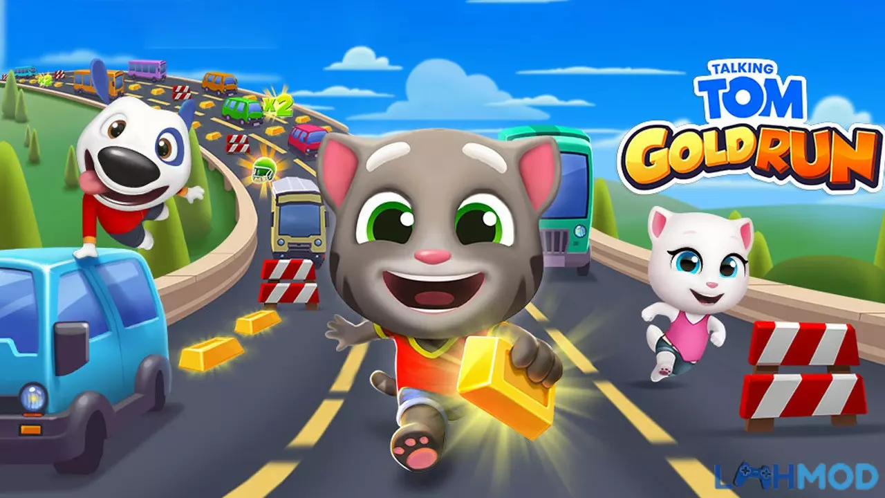 Ảnh 2 của Tải Hack Talking Tom Gold Run Mod APK (Menu, Vô Hạn Tiền) v25.4.7.1285 Mèo Tom đang chạy trên đường phố trong Talking Tom Gold Run Mod