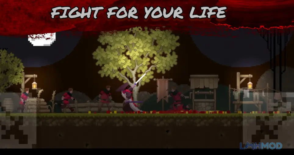 Ảnh 1 của Tải Thunder Samurai Defend Village Mod Apk 1.00 (Vô Hạn Tiền) cho Android iOs Cảnh samurai chiến đấu bằng kiếm và sấm sét