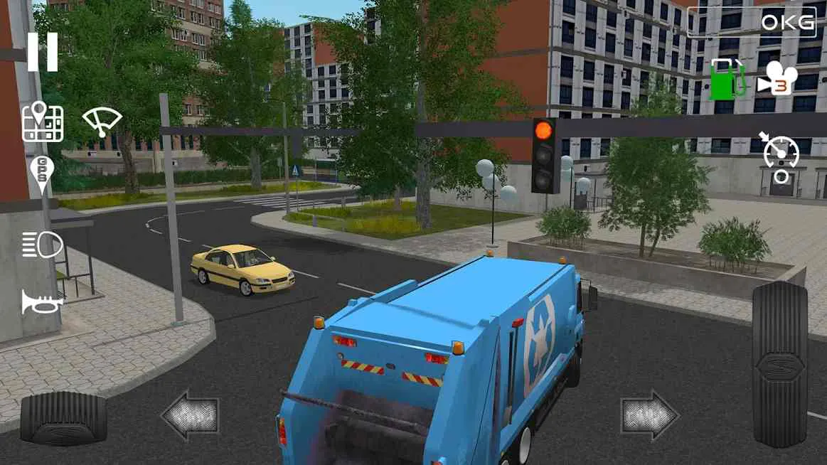Ảnh 2 của Tải game Trash Truck Simulator Mod APK 1.6.1 (Vô Hạn Tiền) Giao diện điều khiển xe chở rác trong thành phố ban ngày