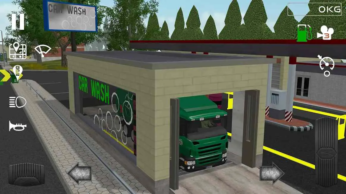 Ảnh 5 của Tải game Trash Truck Simulator Mod APK 1.6.1 (Vô Hạn Tiền) Góc nhìn từ khoang lái của xe chở rác với các nút điều khiển