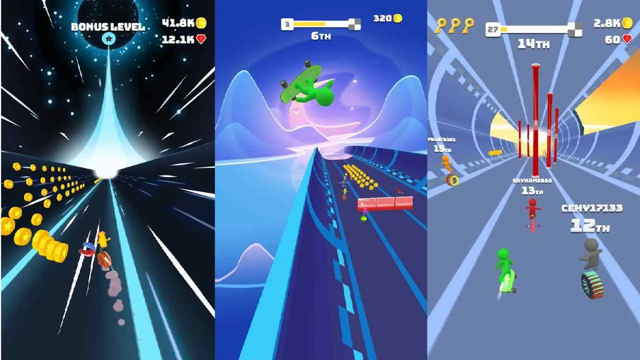 Ảnh 5 của Tải game Turbo Stars Mod APK 1.8.13 (Menu, Vô Hạn Tiền) Người chơi thực hiện pha nhào lộn trên không với ván trượt