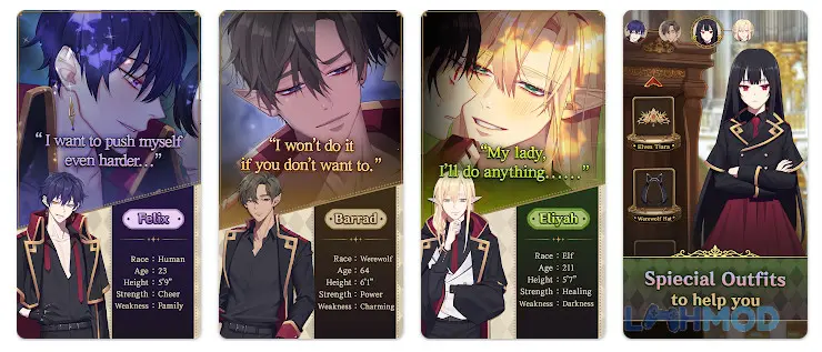 Ảnh 2 của Tải Unromantic Demon Queen Mod Apk 1.0.4 (Free Premium Choices) cho Android iOs Cảnh game Unromantic Demon Queen Otome với nữ chính và các nhân vật nam