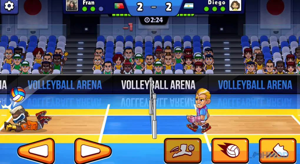 Ảnh 4 của Tải Volleyball Arena Mod Apk v14.0.1 (Mở khóa All) cho Android iOs Hai vận động viên bóng chuyền nam trong trang phục năng động đang chuẩn bị giao bóng