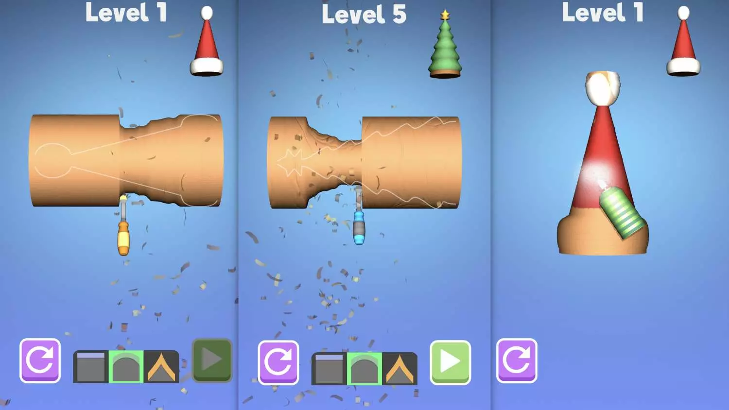 Ảnh 1 của Tải game Woodturning Mod APK 2.2.0 (Menu, Vô Hạn Tiền) Người chơi đang thao tác chế tác một khối gỗ tròn trong Woodturning Mod