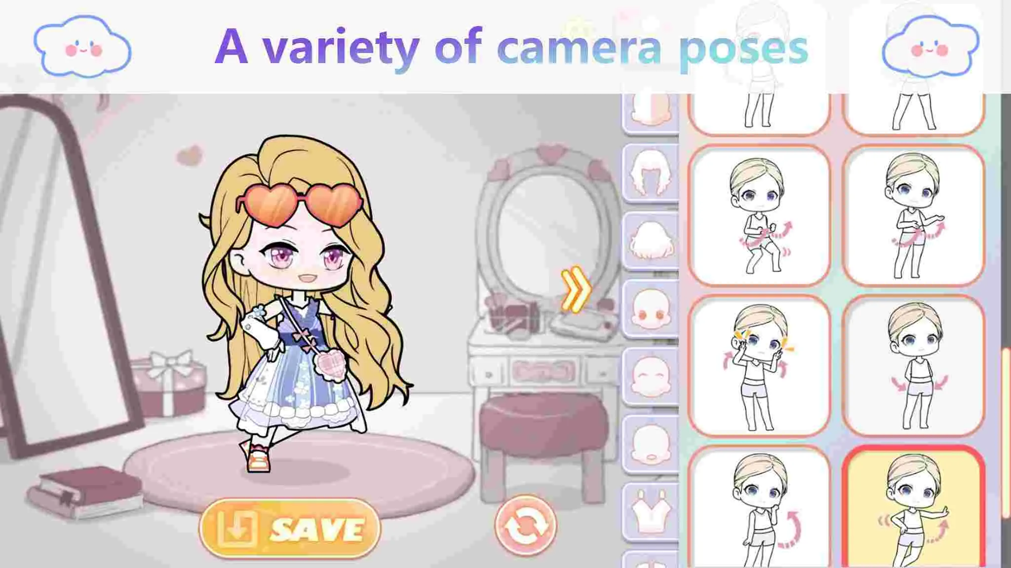 Ảnh 3 của Tải game YOYO Doll Mod APK 4.2.0 (Vô hạn tiền) Alt text mô tả giao diện thiết kế nhân vật trong YOYO Doll Mod với các lựa chọn phụ kiện