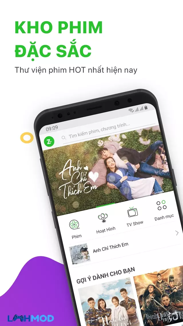 Ảnh 2 của Tải ứng dụng Zing TV Mod Apk 20.03.01 (Mở khóa chức năng VIP, Xem phim HD, Không chứa quảng cáo) cho Android, IOS Màn hình ứng dụng Zing TV hiển thị danh mục phim theo thể loại