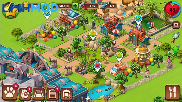 Ảnh 2 của Zoo Life:Animal Park Game MOD APK 1.2.0 (Vô hạn tiền) Giao diện tổng quan vườn thú trong Zoo Life Animal Park Game
