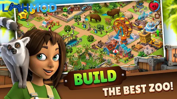 Ảnh 3 của Zoo Life:Animal Park Game MOD APK 1.2.0 (Vô hạn tiền) Thiết kế chuồng thú và khu vực giải trí trong Zoo Life