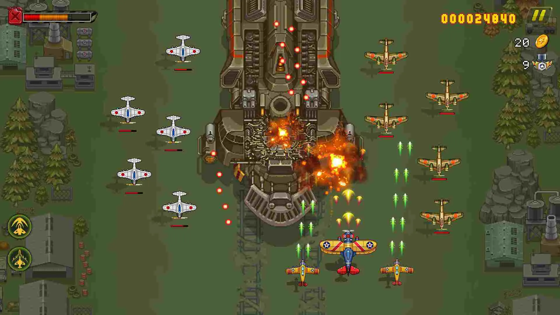 Ảnh 2 của Tải game 1945 Air Force Mod APK v14.34 (Menu, Mua sắm miễn phí) Màn hình hiển thị gameplay 1945 Air Force với nhiều máy bay địch