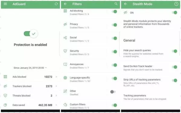Ảnh 2 của Tải Adguard Adblocker (Premium VPN DNS) reklam engelleyici MOD 4.0.75 ( Mở khóa) cho Android iOS AdGuard hiển thị các tùy chọn cài đặt lọc quảng cáo