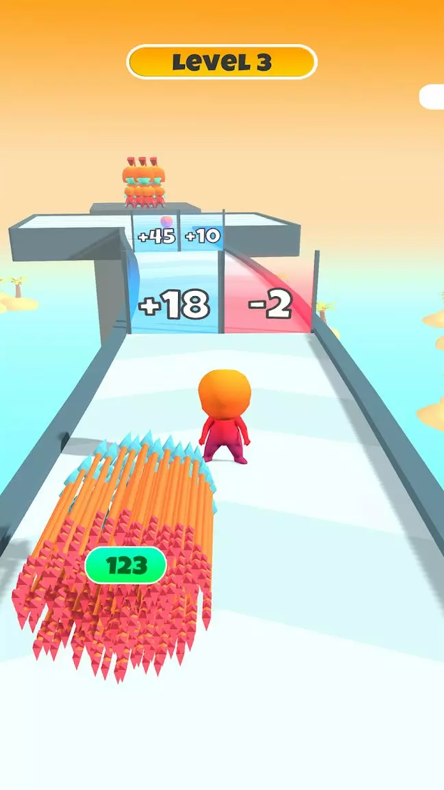 Ảnh 2 của Tải game Arrow Fest Mod APK 10.11 (Menu, Vô Hạn Tiền, Nâng Cấp) Cảnh mũi tên đang nhân lên qua cổng phép tính trong Arrow Fest Mod