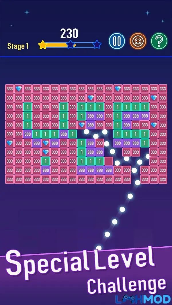 Ảnh 3 của Balls Bricks Breaker 4 Mod Apk 2.16.304 (Vô hạn tiền) Một cấp độ khó trong Balls Bricks Breaker 4 với mật độ gạch dày đặc và thử thách cao