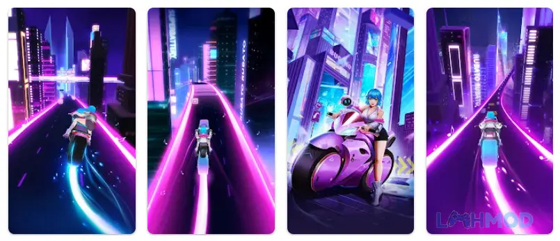 Ảnh 4 của Tải Beat Racing music beat game Apk 1.3.59.04 cho Android iOs Alt text mô tả hiệu ứng tốc độ và âm nhạc rực rỡ trong một màn chơi của Beat Racing: Music & Beat Game