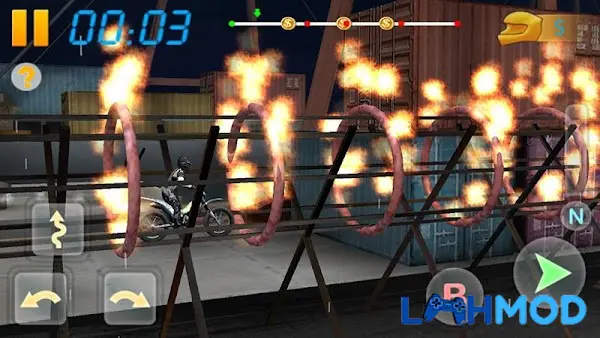 Ảnh 3 của Tải Bike Racing 3D MOD APK 2.7 (Vô hạn tiền) cho Android iOS Một chiếc mô tô đang vượt qua một loạt chướng ngại vật kim loại trong Bike Racing 3D