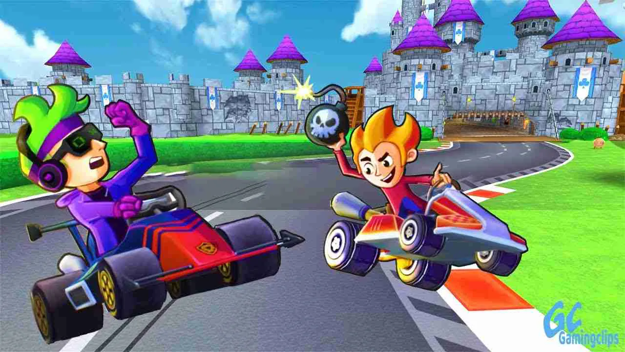 Ảnh 4 của Tải game Boom Karts Mod APK 1.18.0 (Menu, Speed, Mở khóa xe) Một cảnh đua trong Boom Karts với nhiều xe đang cạnh tranh