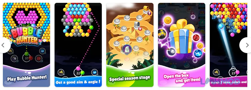 Ảnh 2 của Tải Bubble Hunter Arcade Game Apk 1.3.0 cho Android iOs Mô tả một cảnh gameplay Bubble Hunter Arcade Game với các bong bóng đầy màu sắc và hiệu ứng nổ