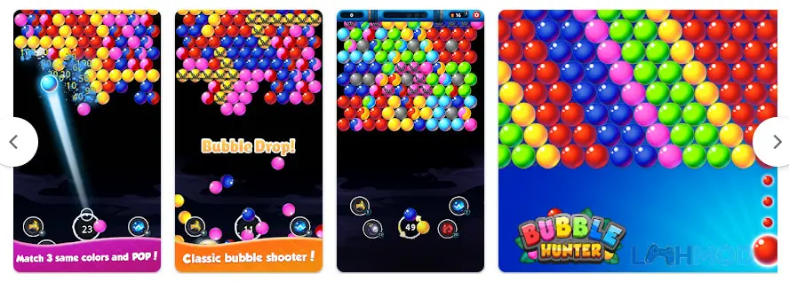 Ảnh 3 của Tải Bubble Hunter Arcade Game Apk 1.3.0 cho Android iOs Một cảnh gameplay trong Bubble Hunter Arcade Game, tập trung vào hiệu ứng nổ bong bóng và giao diện người dùng
