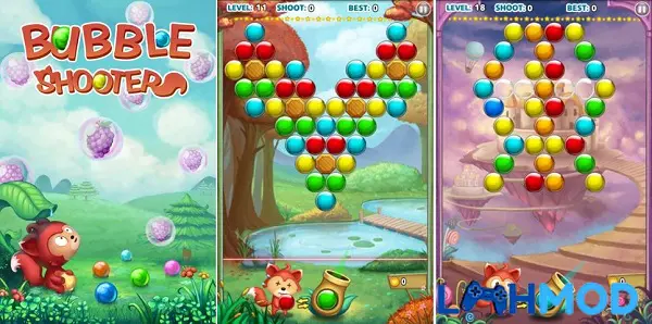 Ảnh 2 của Tải Bubble Shooter MOD APK 4.7.2.18835 (Mua sắm miễn phí) Android iOS Các bong bóng nổ tung trong một màn chơi của Bubble Shooter MOD