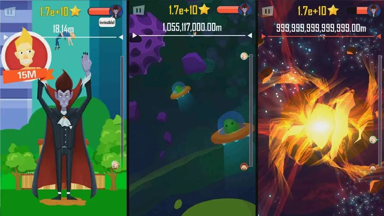 Ảnh 2 của Tải game Buddy Toss Mod APK 1.4.6 (Mua sắm miễn phí) Cảnh chú chó hất nhân vật bay vút lên bầu trời trong Buddy Toss Mod