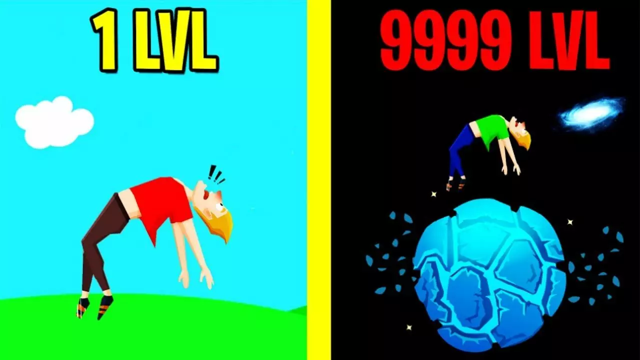 Ảnh 3 của Tải game Buddy Toss Mod APK 1.4.6 (Mua sắm miễn phí) Nhân vật trong Buddy Toss Mod đang bay qua các tầng mây và tòa nhà cao tầng