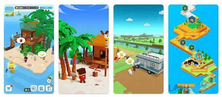 Ảnh 2 của Tải Build Heroes Idle Adventure Mod Apk 4.0.6 (Vô hạn tiền) cho Android iOs Giao diện trò chơi Build Heroes Idle Adventure với nhân vật đứng trên một hòn đảo nhỏ