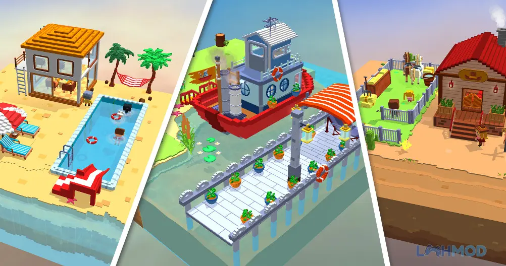 Ảnh 3 của Tải Build Heroes Idle Adventure Mod Apk 4.0.6 (Vô hạn tiền) cho Android iOs Cảnh một gia đình đang di chuyển trên bè gỗ giữa đại dương trong Build Heroes Idle Adventure