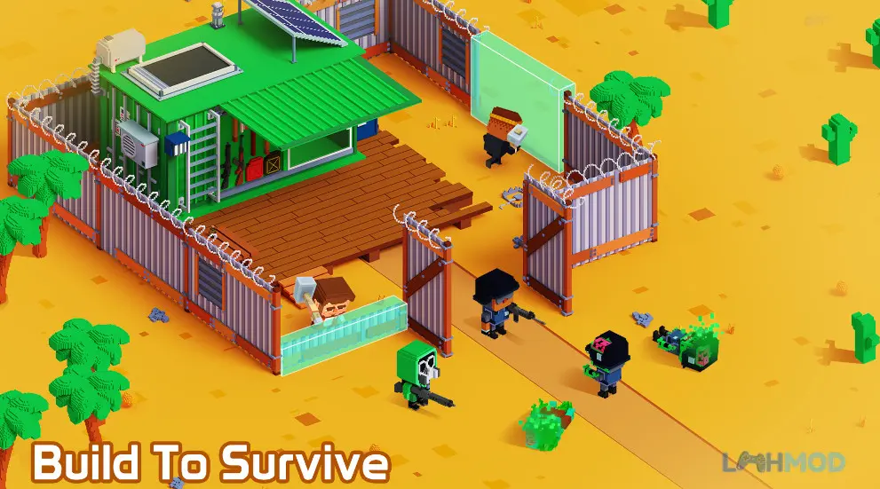 Ảnh 4 của Tải Build Heroes Idle Adventure Mod Apk 4.0.6 (Vô hạn tiền) cho Android iOs Nhân vật chính đang chiến đấu với zombie trong môi trường pixel của Build Heroes Idle Adventure