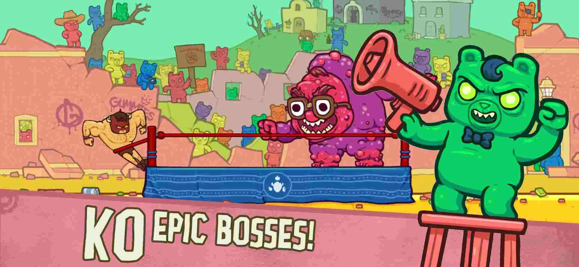 Ảnh 5 của Burrito Bison: Launcha Libre Mod APK v3.74 (Menu, Vô Hạn Tiền) Cảnh game Burrito Bison: Launcha Libre Mod với nhân vật chính đang bay giữa không trung và nhiều quái vật