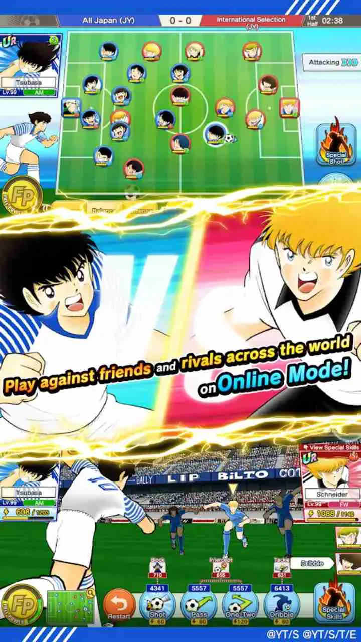 Ảnh 5 của Tải Captain Tsubasa: Dream Team Mod APK 7.1.0 (Vô Hạn Tiền) Một cầu thủ đang thực hiện pha đi bóng với kỹ năng