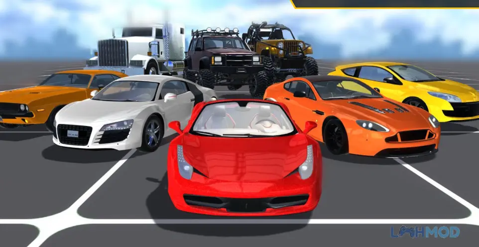 Ảnh 8 của Tải Car Crash Simulator 3D Game Apk 1.3.9 cho Android iOs Một chiếc xe thể thao màu đỏ bị hư hại nặng nề sau khi va chạm