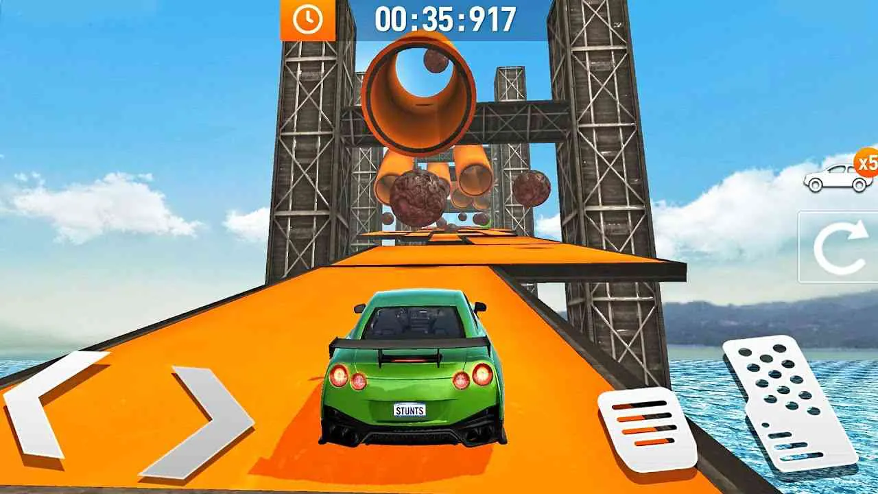 Ảnh 4 của Tải game Car Stunt Races Mod APK 3.0.15 (Mở khóa, Vô Hạn Tiền) Một chiếc xe đua đang thực hiện pha nhào lộn trên đường đua