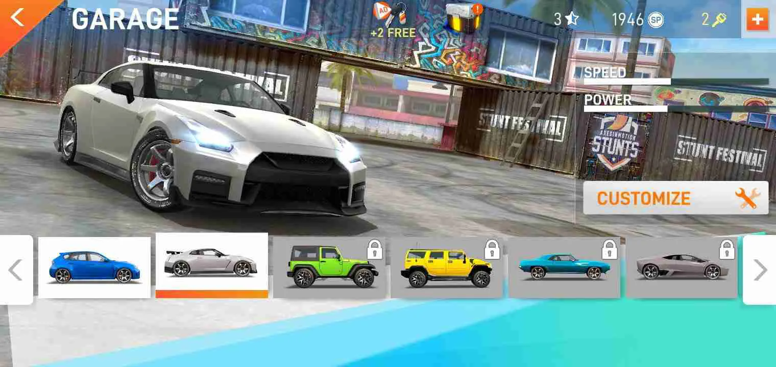 Ảnh 5 của Tải game Car Stunt Races Mod APK 3.0.15 (Mở khóa, Vô Hạn Tiền) Một chiếc xe đua đang phóng trên một đường dốc lớn