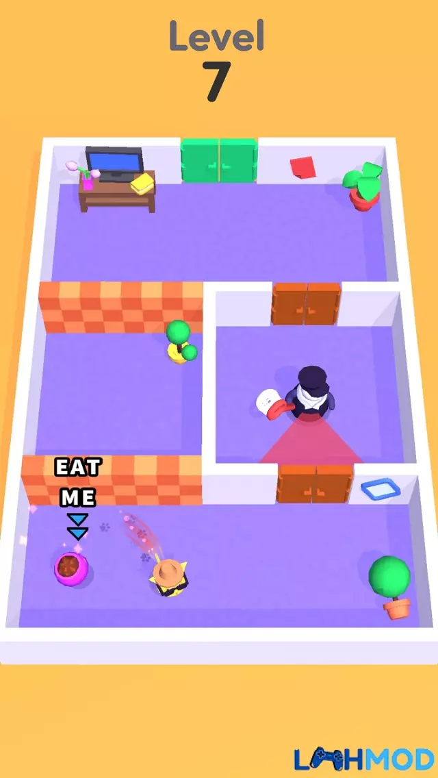 Ảnh 4 của Cat Escape Mod Apk 19.1 (Mở khóa tất cả, Không quảng cáo) Chú mèo lén lút qua tầm nhìn của lính gác