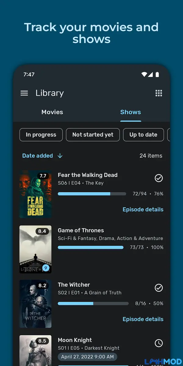 Ảnh 3 của Tải Cinexplore Apk 2.1.11 cho Android, IOS Màn hình hiển thị danh sách chương trình yêu thích trên Cinexplore