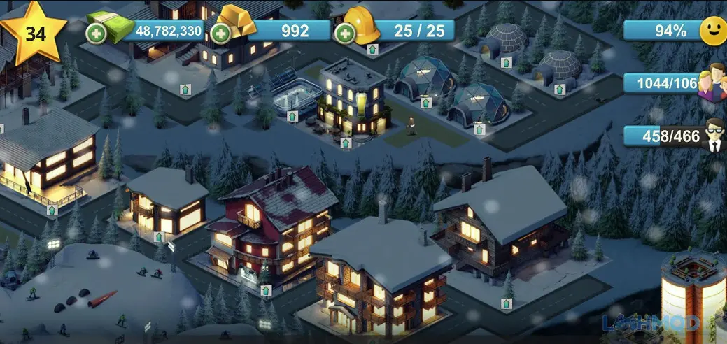 Ảnh 2 của Tải City Island 4 Mod Apk 3.3.2 (Free Shopping) cho Android iOs Giao diện quản lý trong City Island 4 với các biểu tượng xây dựng và thông tin tài nguyên